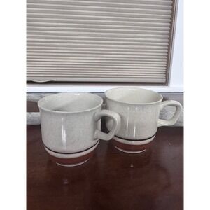 Contemporary Chateau Stoneware Mugs Set of 2 Hand Painted Japan Brown Striped